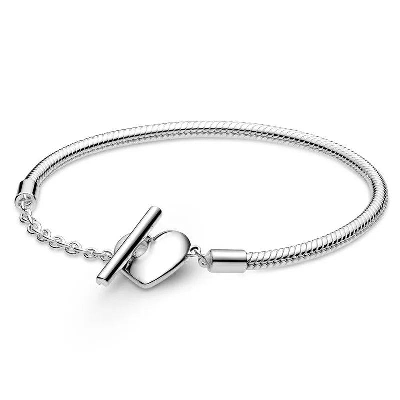 Pulsera de cadena de hueso de serpiente de lujo con circonita completa y corazón de plata pura 100% 925%, muy vendida, para mujer, joyería, regalo de fiesta.