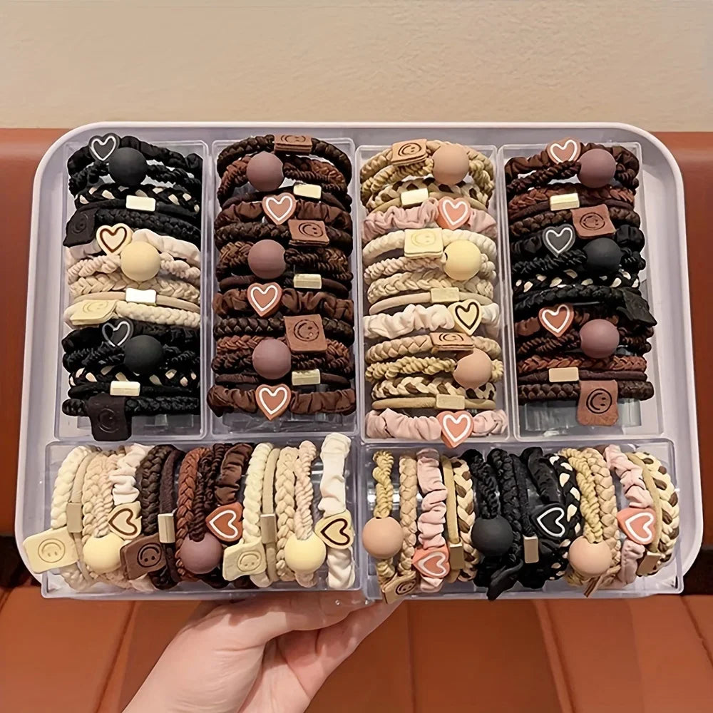 Conjunto de lazos para el cabello para mujer: lindas diademas elásticas con dijes de corazón y cuentas para todo tipo de cabello, para coletas y entrenamientos.