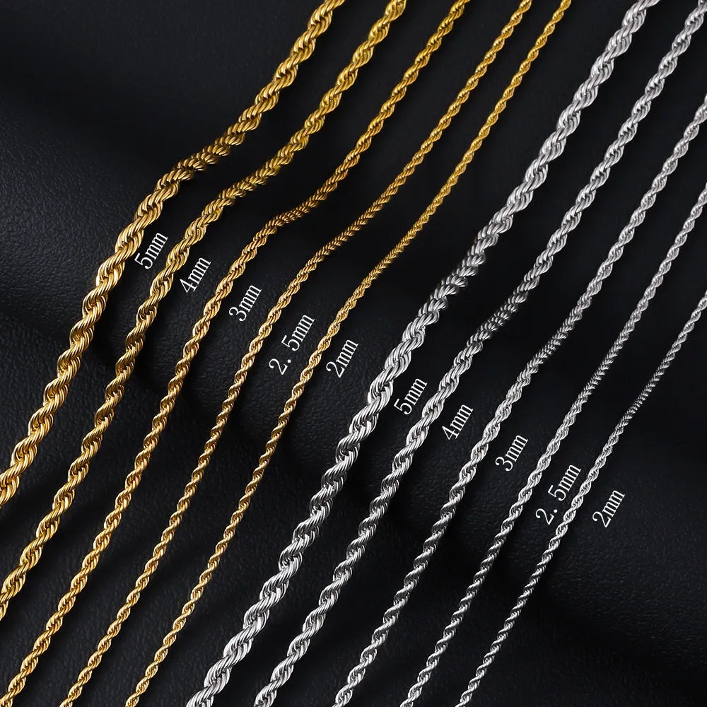 Collar de cadena de cuerda trenzada de acero inoxidable para hombres y mujeres Accesorios de joyería.
