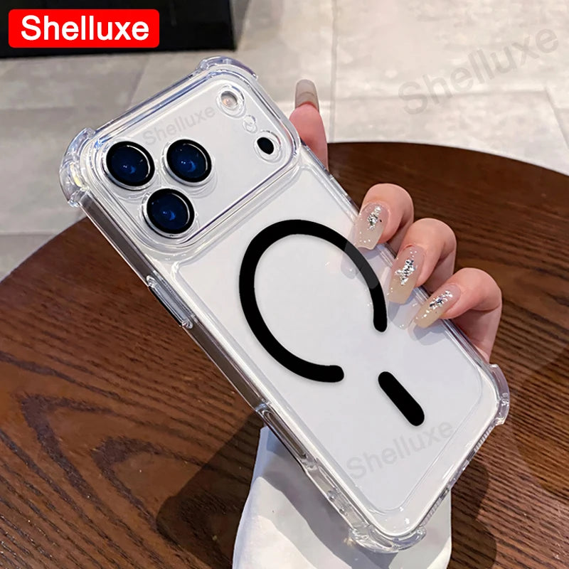 Funda Magnética Transparente Tipo Armadura para iPhone 17, iPhone 18 Pro Max, Funda Protectora de Lujo con Esquinas Reforzadas para iPhone 18, 17 Pro Max, 17 Air