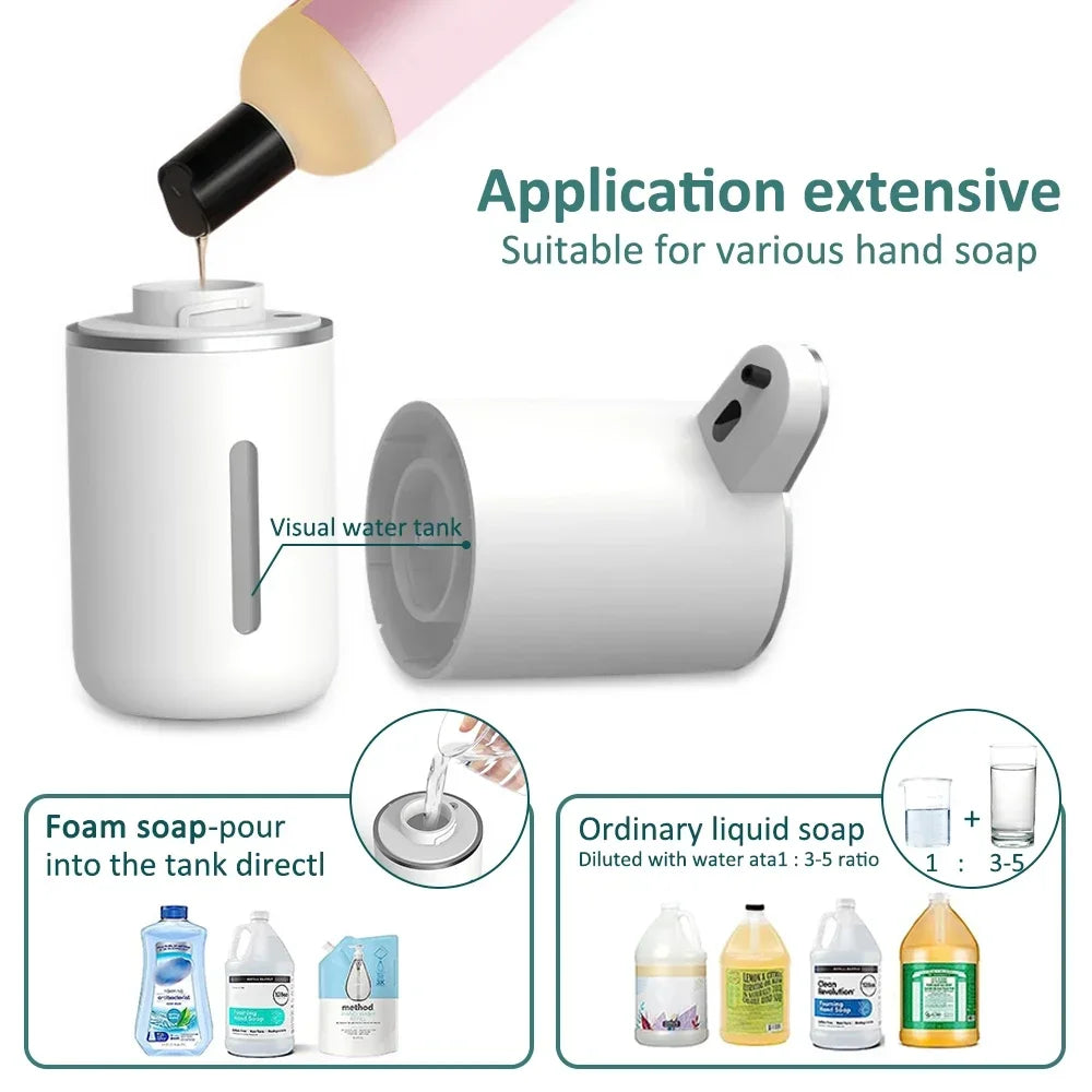 Dispensador de Jabón Automático Sin Contacto, Dispensador de Jabón Espumoso de 380 ml, Recargable por USB, Eléctrico, 4 Niveles, Producto Ecológico.