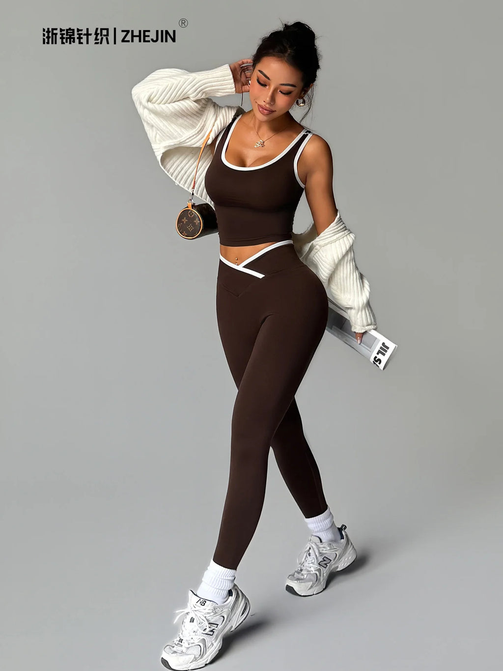 Conjunto de Yoga de 2 Piezas para Mujer, Leggings con Cintura Cruzada en V, Bra Deportivo con Ribete en Contraste, Conjunto Deportivo para Gimnasio, Ropa Deportiva.