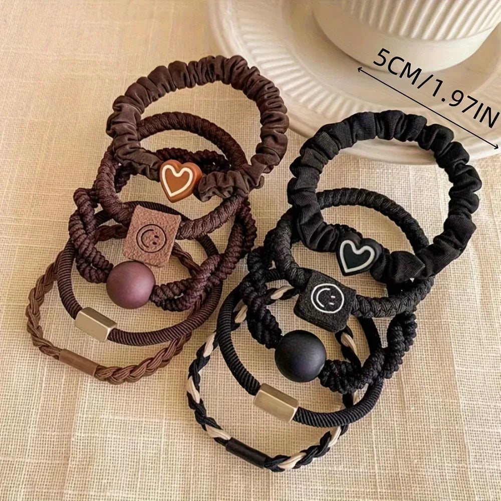 Conjunto de lazos para el cabello para mujer: lindas diademas elásticas con dijes de corazón y cuentas para todo tipo de cabello, para coletas y entrenamientos.