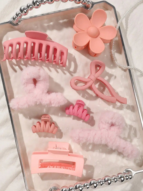 8 Uds Otoño Invierno accesorios para el cabello de moda rosa para mujeres pinzas para el cabello grandes de 4,9 pulgadas, Clip de plátano mate, Clip de mandíbula de sujeción fuerte.