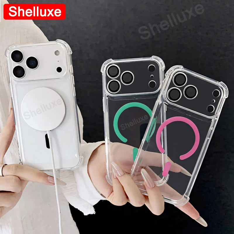 Funda Magnética Transparente Tipo Armadura para iPhone 17, iPhone 18 Pro Max, Funda Protectora de Lujo con Esquinas Reforzadas para iPhone 18, 17 Pro Max, 17 Air