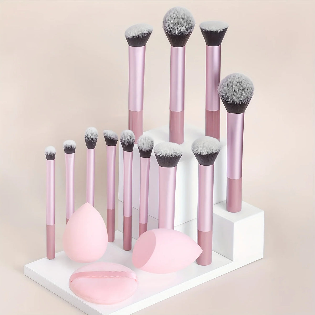 Juego completo de brochas de maquillaje clásicas de 12 piezas con licuadoras en ángulo y en forma de lágrima, 1 soplo de polvo, herramientas de aplicación profesionales, nailon.