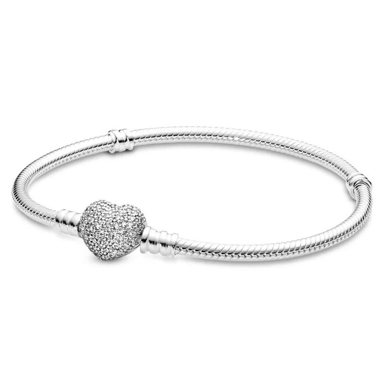 Pulsera de Plata de Ley 925 con Forma de Corazón, Diseño Circular y Moderno, para Mujer, Regalo de Cumpleaños.