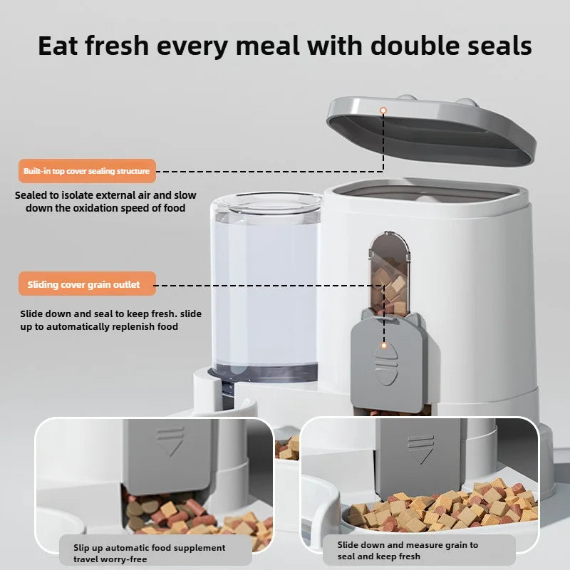 Comedero Automático para Gatos con Diseño Antiderrames y Fuente de Agua, Dispensador de Comida para Mascotas para Gatos y Perros Pequeños, Medianos y Grandes.