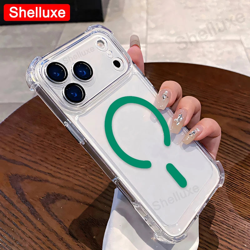 Funda Magnética Transparente Tipo Armadura para iPhone 17, iPhone 18 Pro Max, Funda Protectora de Lujo con Esquinas Reforzadas para iPhone 18, 17 Pro Max, 17 Air